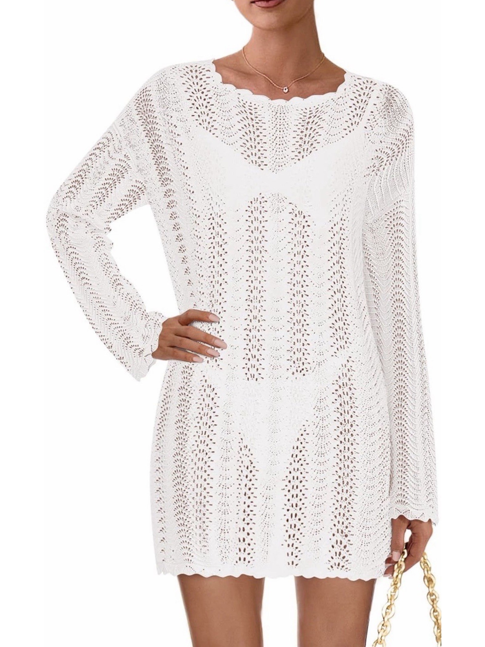 Pretty Garden Crochet Swim Cover Up White Women’s S
